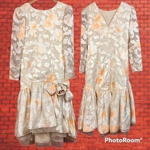 TALLY BOUTIQUE UNION MADE ILGWU Vintage Floral Side Bow Drop Waist Midi Dress 12